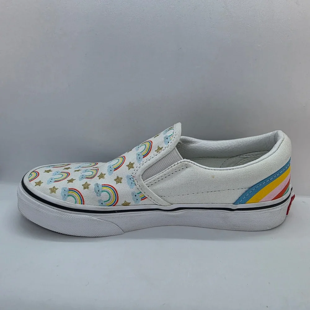 Vans Kids Classic Slip-On Rainbow Star Glitter White Canvas Shoes Size‎ 2.5 Kids